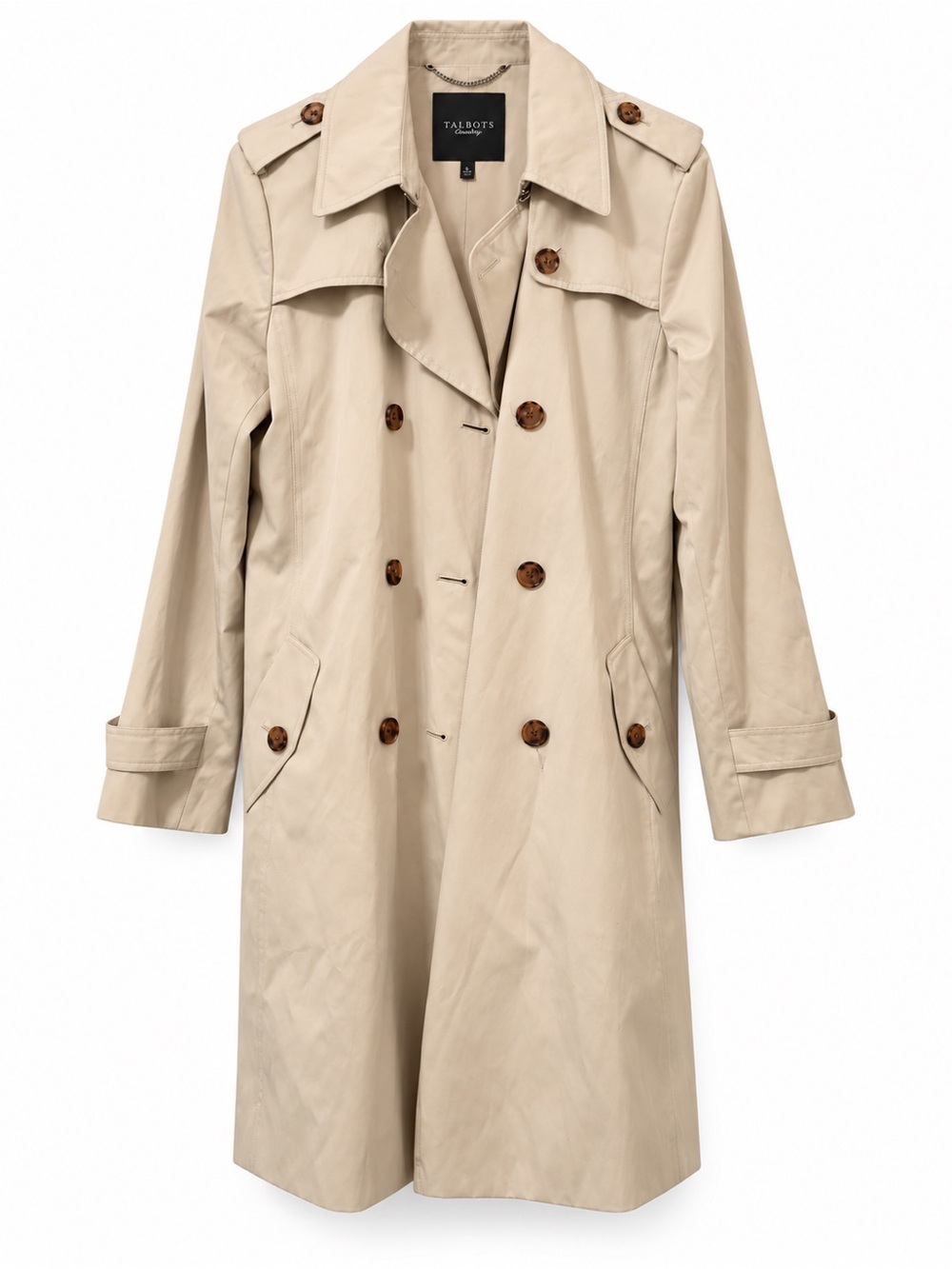 Talbots Beige Double-Breasted Trench Coat- no belt